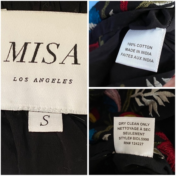 MISA black Seine Off the Shoulder floral Embroider long sleeve tassel belt Dress - Picture 9 of 9